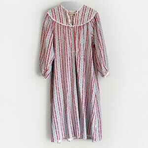 Vtg Lanz of Salzburg Nightgown Women L  White Floral Flannel Prairie Grandma